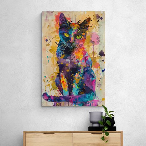 QUADRO SU TELA – GATTO CON IMITAZIONE DI PITTURA - QUADRI DI GATTI - STAMPE E QUADRI