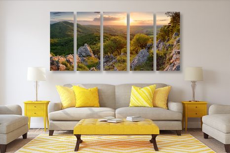 5-TEILIGES WANDBILD IN SONNENLICHT GETAUCHTE NATUR - BILDER VON NATUR UND LANDSCHAFT - BILDER