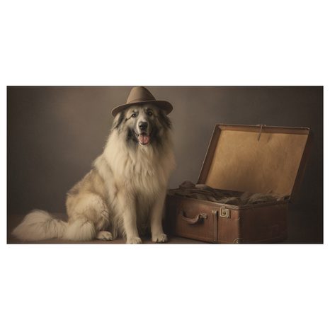 WANDBILD REISENDER HUND MIT HUT - BILDER VON HUNDEN - BILDER