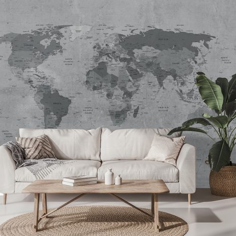 SAMOLEPILNA TAPETA ZEMLJEVID SVETA V SIVI IZVEDBI - TAPETE ZEMLJEVIDI - TAPETE