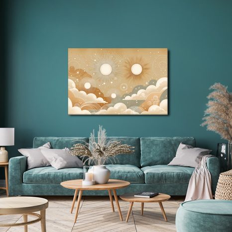 WANDBILD HIMMLISCHER TANZ VON SONNEN UND STERNEN - KINDERBILDER WELTRAUM - BILDER