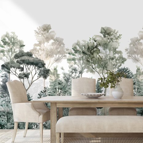 FOTOTAPET AUTOADEZIV PLANTE VERZI ÎN ACUARELĂ - TAPET COPACI - TAPETURI