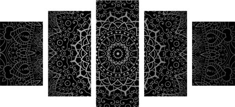 TABLOU 5-PIESE MANDALA VINTAGE ÎN STIL INDIAN ÎN DESIGN ALB-NEGRU - TABLOURI ALB-NEGRU - TABLOURI