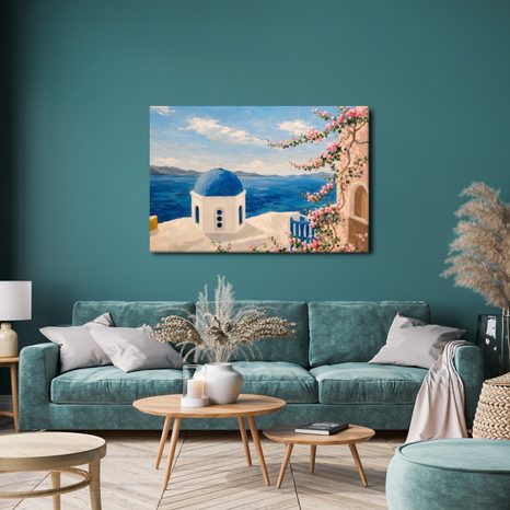 TABLEAU SUR TOILE – CHAPELLE GRECQUE AU-DESSUS DE LA MER - TABLEAUX DE LA VILLE - TABLEAUX