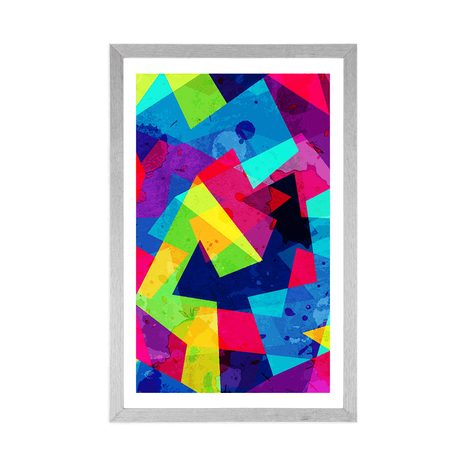 PLAKÁT S PASPARTOU GEOMETRICKÝ VZOR S GRUNGE EFEKTEM - POP ART - PLAKÁTY