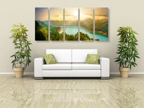 5-RÉSZES KÉP FOLYÓ AZ ERDŐNÉL - TERMÉSZET- ÉS TÁJKÉPEK - KÉPEK