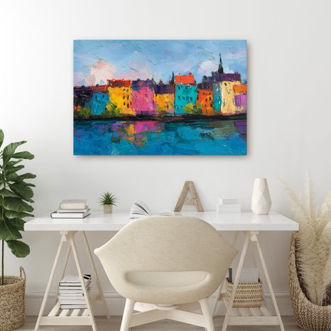 OBRAZ PESTROBAREVNÉ DOMY U ŘEKY - BAREVNÉ DOMY - OBRAZY