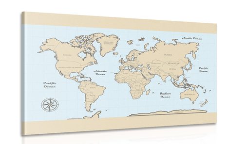 CANVAS PRINT WORLD MAP WITH A BEIGE BORDER - PICTURES OF MAPS - PICTURES