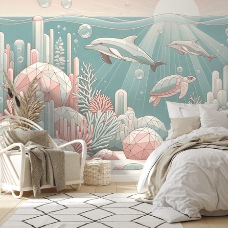 TAPETE UNTERWASSERWELT IN PASTELLFARBEN - KINDERTAPETEN - TAPETEN