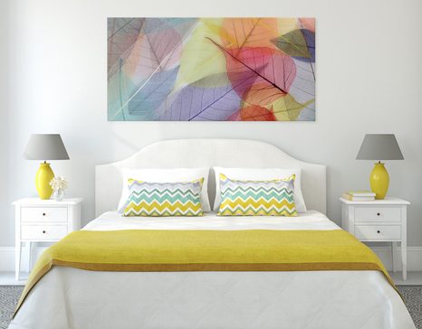 WANDBILD ADERN AUF FARBIGEN BLÄTTERN - BILDER VON NATUR UND LANDSCHAFT - BILDER