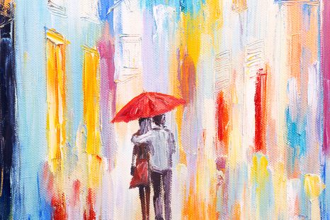 TABLEAU SUR TOILE – PROMENADE SOUS LA PLUIE - TABLEAUX D'AMOUR - TABLEAUX