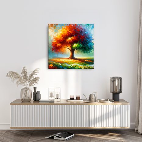 OBRAZ BAREVNÝ STROM ŽIVOTA NA LOUCE - OBRAZY STROMY ŽIVOTA - OBRAZY