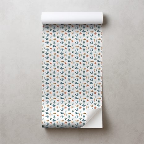 SAMOLJEPLJIVA TAPETA MORSKI SVIJET U PASTELNIM BOJAMA - DJEČJE TAPETE - TAPETE