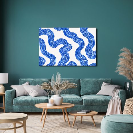 TABLEAU SUR TOILE – COURBES FLUIDES BLEUES ABSTRAITES - IMAGES FORMES ABSTRAITES - TABLEAUX