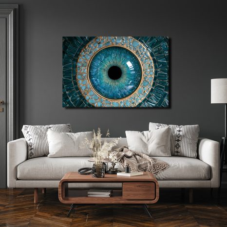 TABLEAU SUR TOILE – ŒIL TURQUOISE DANS L’OR - TABLEAUX PAR THÈME - TABLEAUX