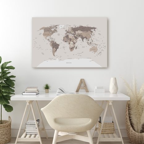 WANDBILD WELTKARTE IN BEIGE - WELTKARTEN ALS BILDER - BILDER