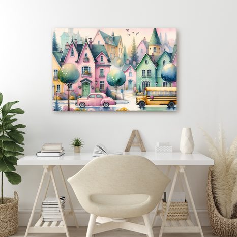 WANDBILD MAGISCHE GASSEN DER PASTELLSTADT - BILDER FÜR KINDER - BILDER