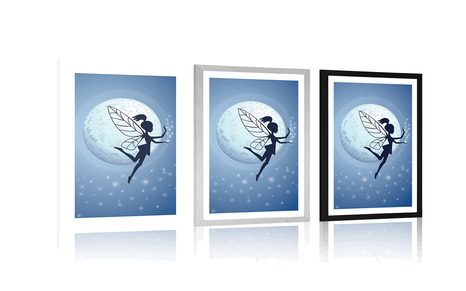 POSTER MIT PASSEPARTOUT FEE IM MONDLICHT - MÄRCHENWESEN - POSTER