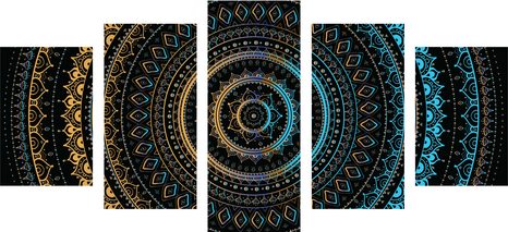 5-DÍLNÝ OBRAZ MANDALA SE VZOREM SLUNCE - OBRAZY FENG SHUI - OBRAZY