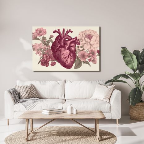 WANDBILD HERZ UND BLUMEN IN HARMONIE - BILDER BLUMEN - BILDER