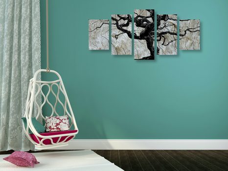 5-DÍLNÝ OBRAZ ABSTRAKTNÍ STROM NA DŘEVĚ - OBRAZY STROMY ŽIVOTA - OBRAZY