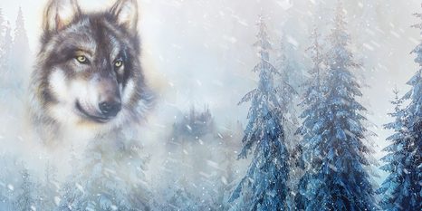 OBRAZ WILK W ŚNIEŻNYM KRAJOBRAZIE - OBRAZY ZWIERZĄT - OBRAZY