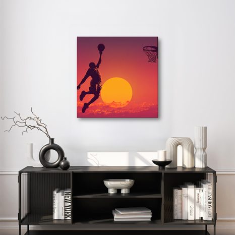 WANDBILD SLAM DUNK BEI SONNENUNTERGANG - BILDER VON MENSCHEN - BILDER