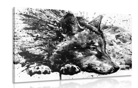 CANVAS PRINT WOLF IN WATERCOLOR DESIGN IN BLACK AND WHITE - PICTURES OF ANIMALS - PICTURES