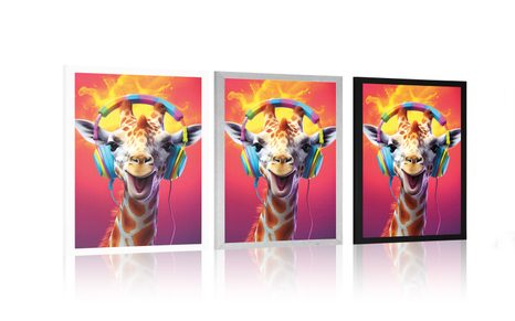 PLAKÁT ŽIRAFA SE SLUCHÁTKY - PÁRTY ZVÍŘATA SE SLUCHÁTKY - PLAKÁTY