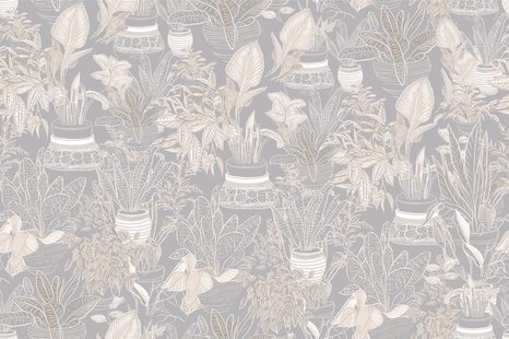 TAPETA BOTANICKÝ MOTIV V ŠEDO-BÉŽOVÉM ODSTÍNU - TAPETY LISTY - TAPETY