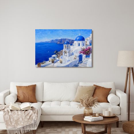 WANDBILD BLAUE KUPPELN VON SANTORINI - BILDER MEER UND STRAND - BILDER