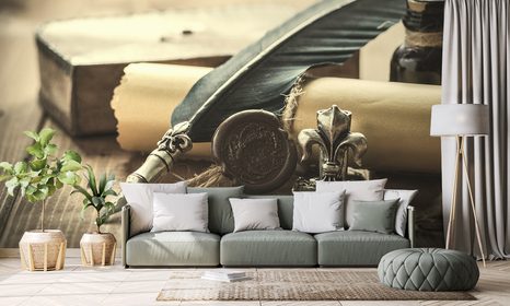 SELBSTKLEBENDE FOTOTAPETE HISTORISCHE FEDER UND PERGAMENT - SELBSTKLEBENDE TAPETEN - TAPETEN