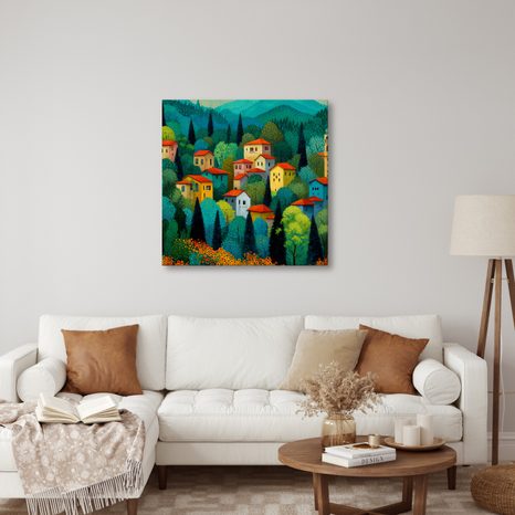 WANDBILD RUHIGES DORF IN DEN BERGEN - BUNTE HÄUSER - BILDER