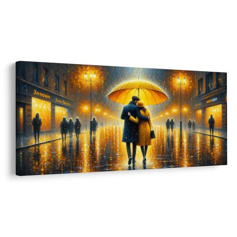 WANDBILD PAAR IN REGNERISCHER NACHT - BILDER MIT LIEBESMOTIVEN - BILDER