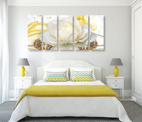 QUADRI 5 PEZZI – ROSE LUSSUOSE CON ASTRAZIONE - QUADRI ASTRATTO - STAMPE E QUADRI