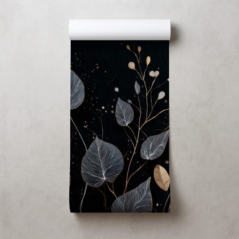 TAPET FRUNZE ELEGANTE AURII ȘI ARGINTII - TAPETE FRUNZE - TAPETURI