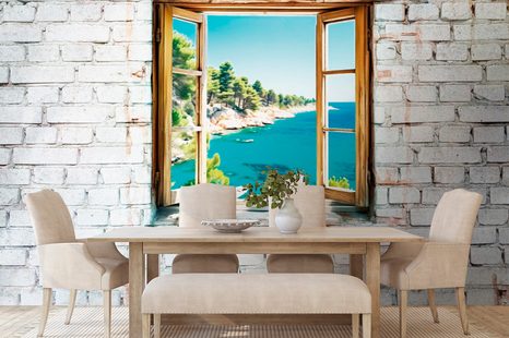 TAPETE BLICK AUF DIE TRAUMLANDSCHAFT IN GRAU - TAPETEN MEER UND STRAND - TAPETEN