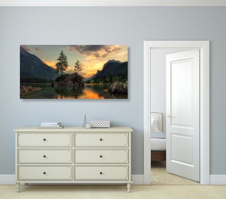 WANDBILD BERGLANDSCHAFT AM SEE - BILDER VON NATUR UND LANDSCHAFT - BILDER