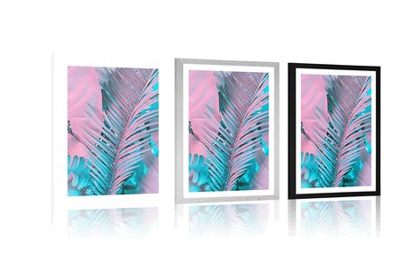 PLAKAT Z PASSE-PARTOUT LIŚCIE PALMOWE W NIEZWYKŁYCH NEONOWYCH KOLORACH - PRZYRODA - PLAKATY