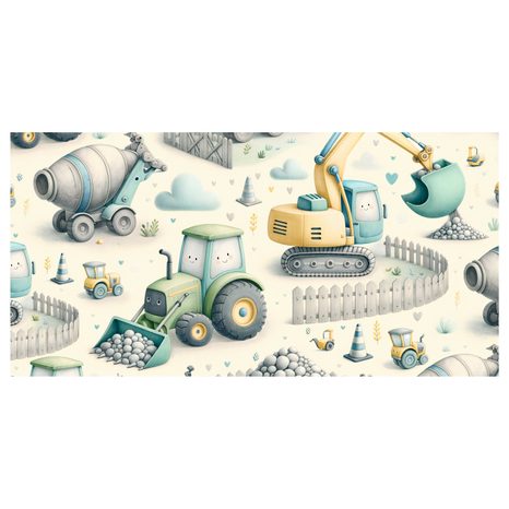 WANDBILD BAGGER UND TRAKTOREN FÜR KINDER - KINDERBILDER VERKEHRSMITTEL - BILDER