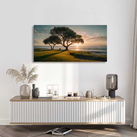 WANDBILD RUHIGER ABEND AM BAUM - BILDER BÄUME UND LAUB - BILDER