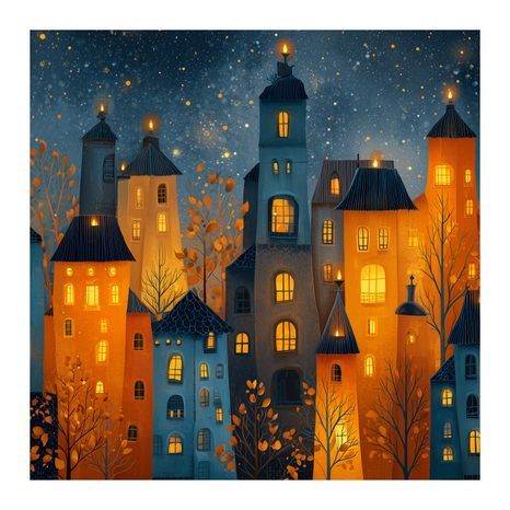 WANDBILD FESTLICHES STADTMÄRCHEN - BUNTE HÄUSER - BILDER