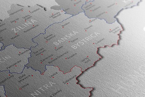 OBRAZ ŠEDÁ MAPA SLOVENSKA S DECENTNÍM KONTRASTEM - OBRAZY MAPY - OBRAZY