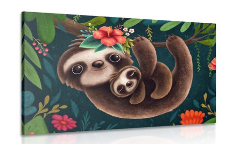 CANVAS PRINT CUTE SLOTHS - CHILDRENS PICTURES - PICTURES