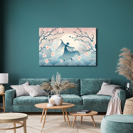 WANDBILD TÄNZERIN UNTER KIRSCHBAUM IM VOLLMOND - WANDBILDER FRAUEN - BILDER