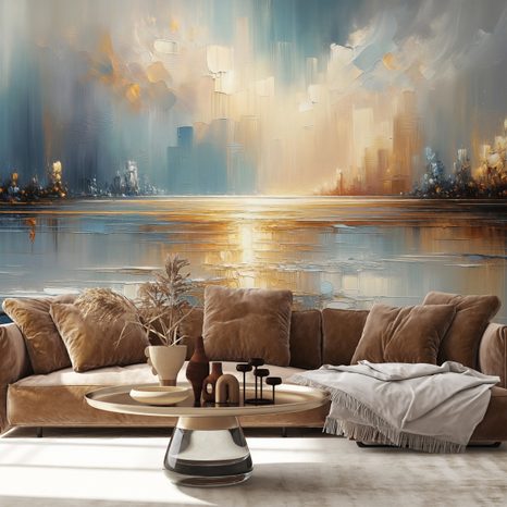 TAPETE ABSTRAKTE STADTLANDSCHAFT IN WARMEN TÖNEN - ABSTRAKTE TAPETEN - TAPETEN
