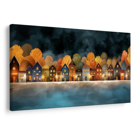 OBRAZ KOUZELNÁ NOC NAD MĚSTEM - BAREVNÉ DOMY - OBRAZY