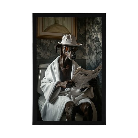 POSTER HUND MIT EINER ZEITUNG AUF DEM KLO - HUNDE - POSTER