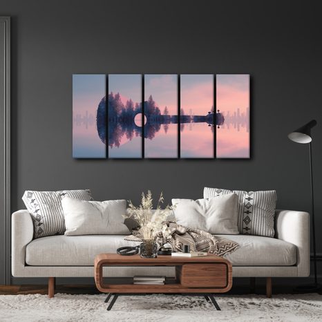 5-TEILIGES WANDBILD GITARRE IN DER LANDSCHAFT - MUSIKBILDER - BILDER