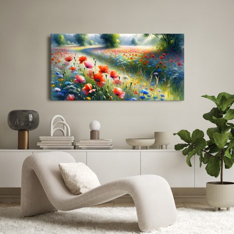 SLIKA CVETOČE POLJE POD POLETNIM NEBOM - SLIKE POLJA IN TRAVNIKI - SLIKE
